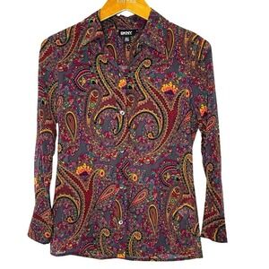 DKNY Multicolor Paisley Silk Top‎
